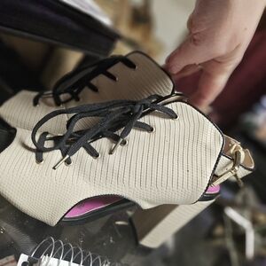 Juicy Couture Cream and Black Lace-Up Heels